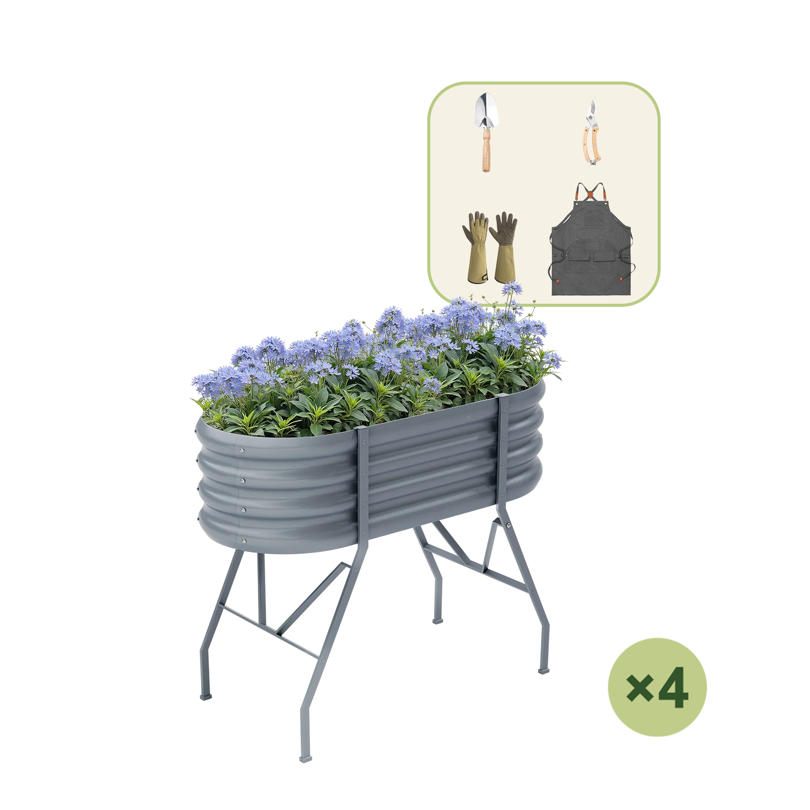 4-Pack 4x2x2.7ft Oval Galvanized Raised Garden Bed with Legs+Gardening Gift Pack