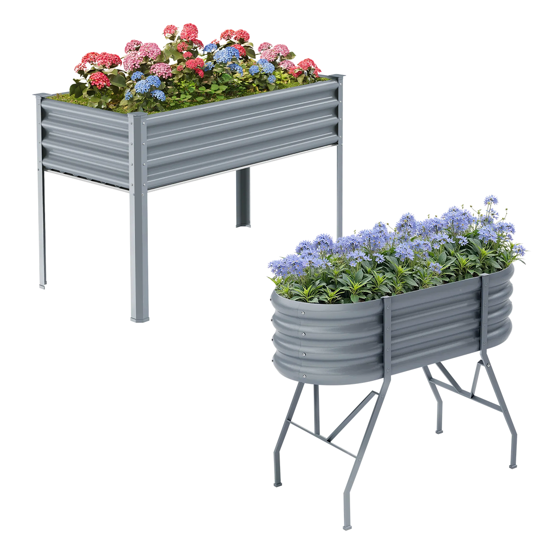 2-Pack 4x2x2.7ft Galvanized Raised Garden Bed With Legs -1pcs Rectangular+1pcs Oval