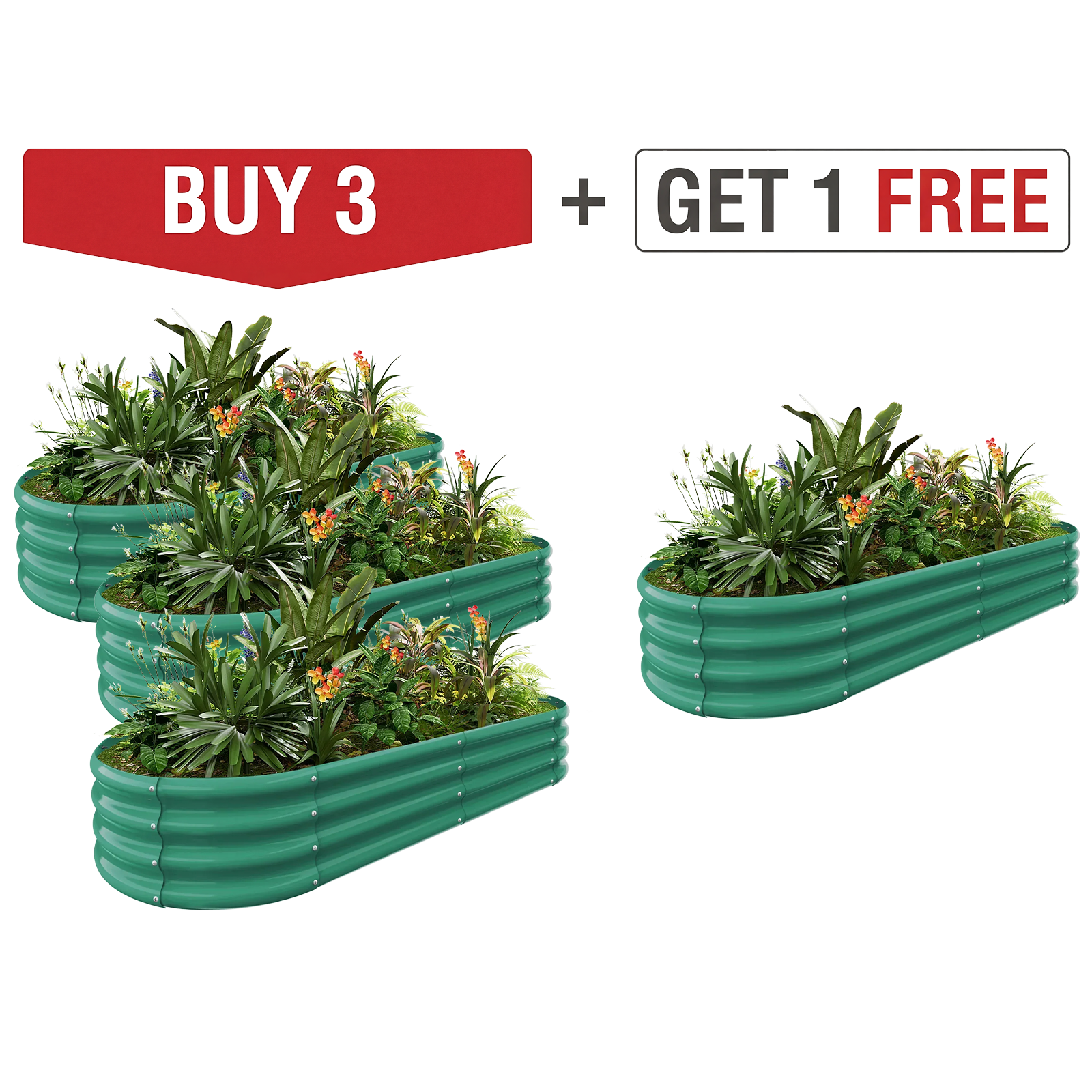 4-Pack Oval 6x3x1ft Galvanized Raised Garden Bed