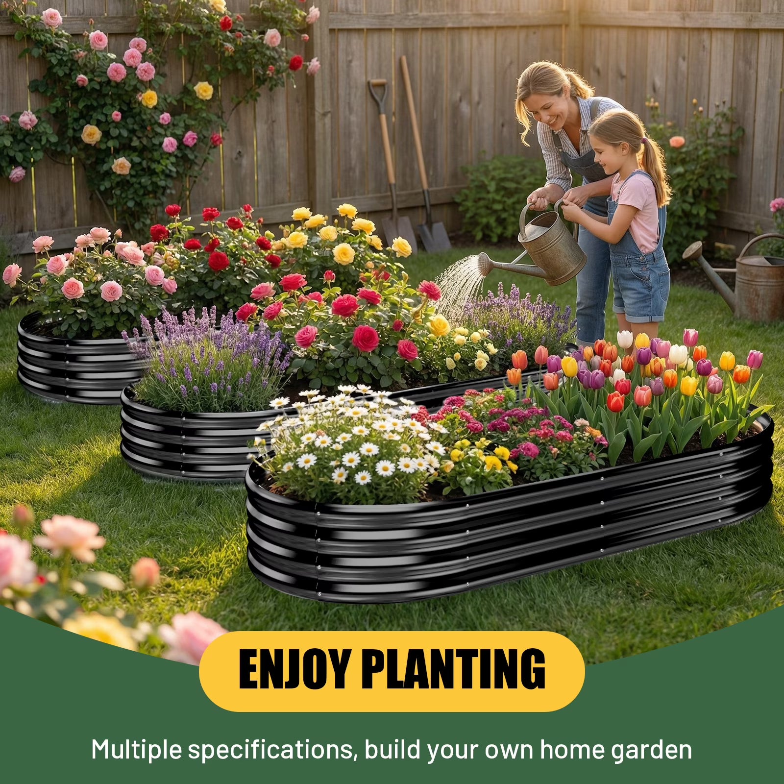 3-Pack 8×4×1 ft Raised Garden Bed，Outdoor Galvanized Planter Boxes, Oval Large Metal Raised Garden Beds for Vegetables (Nardo Grey)