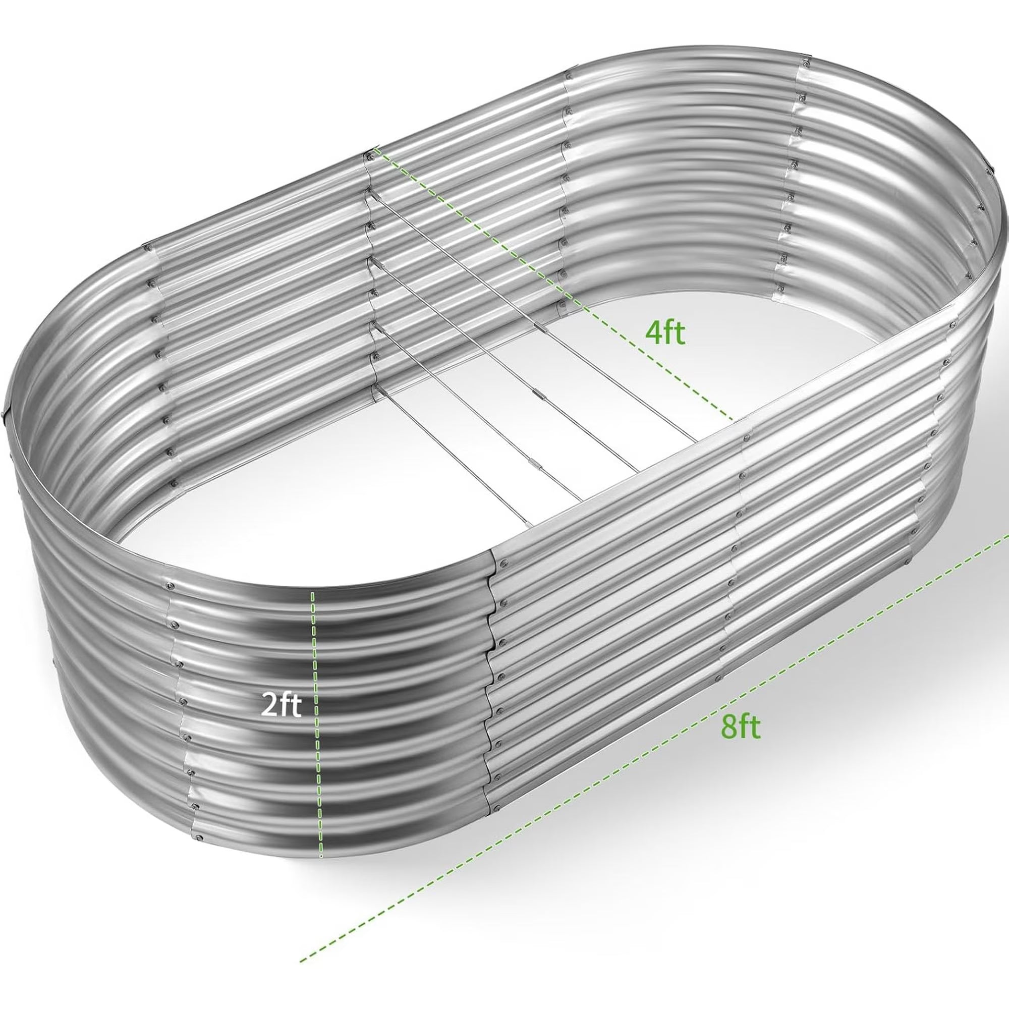 2-Pack 8×4×2ft Raised Garden Bed Outdoor Galvanized Planter Boxes Oval Large Metal Raised Garden Beds for Vegetables (Sliver)