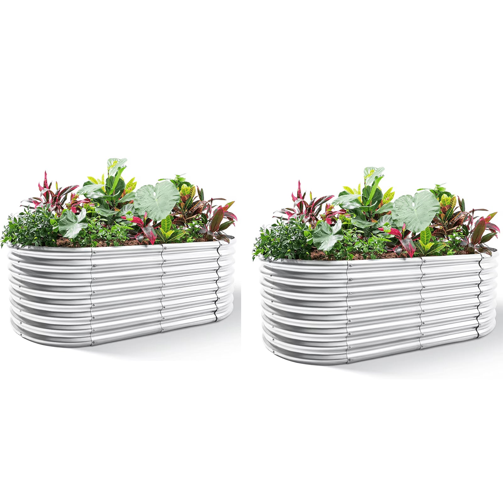 2-Pack 8×4×2ft Raised Garden Bed Outdoor Galvanized Planter Boxes Oval Large Metal Raised Garden Beds for Vegetables (Sliver)