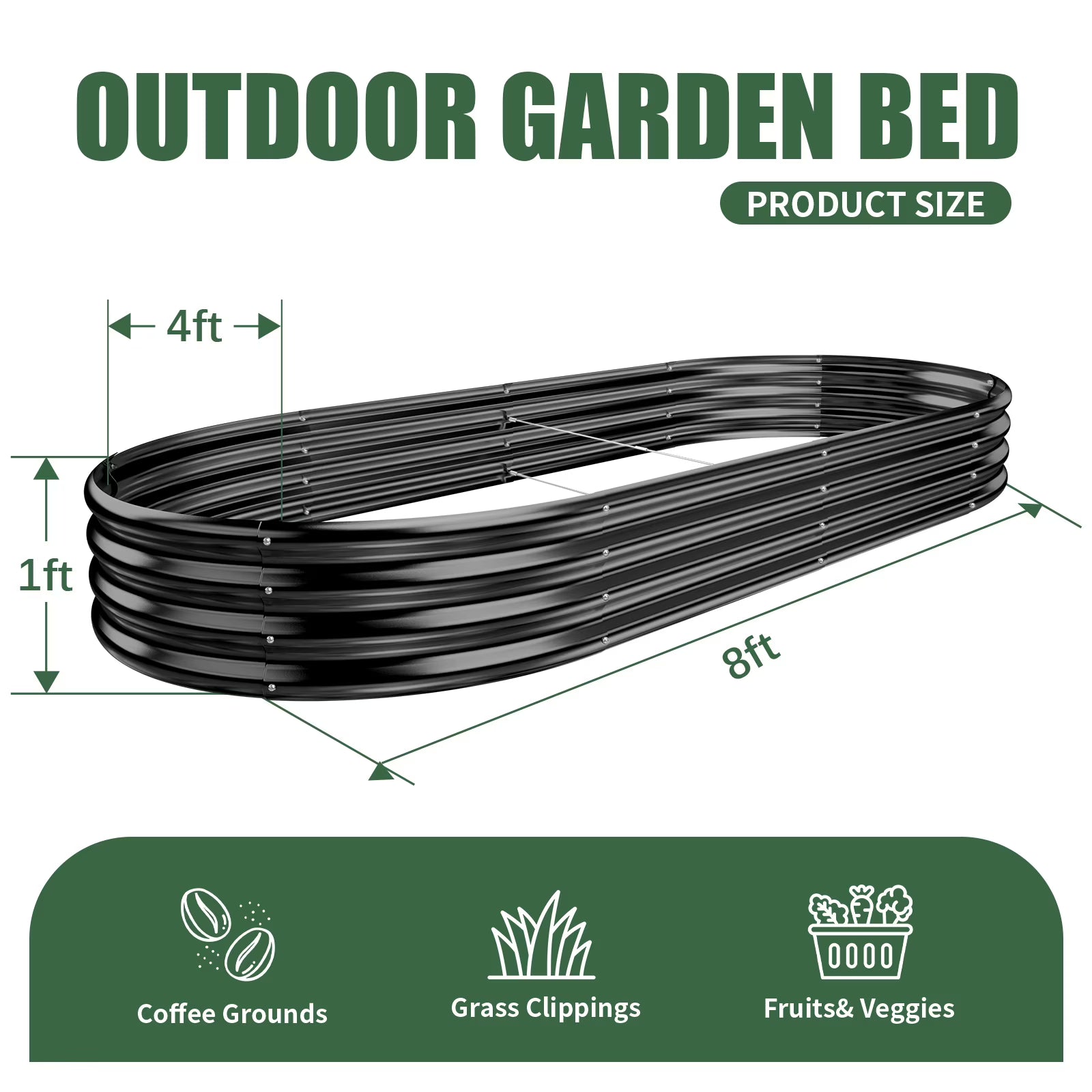 3-Pack 8×4×1 ft Raised Garden Bed，Outdoor Galvanized Planter Boxes, Oval Large Metal Raised Garden Beds for Vegetables (Nardo Grey)