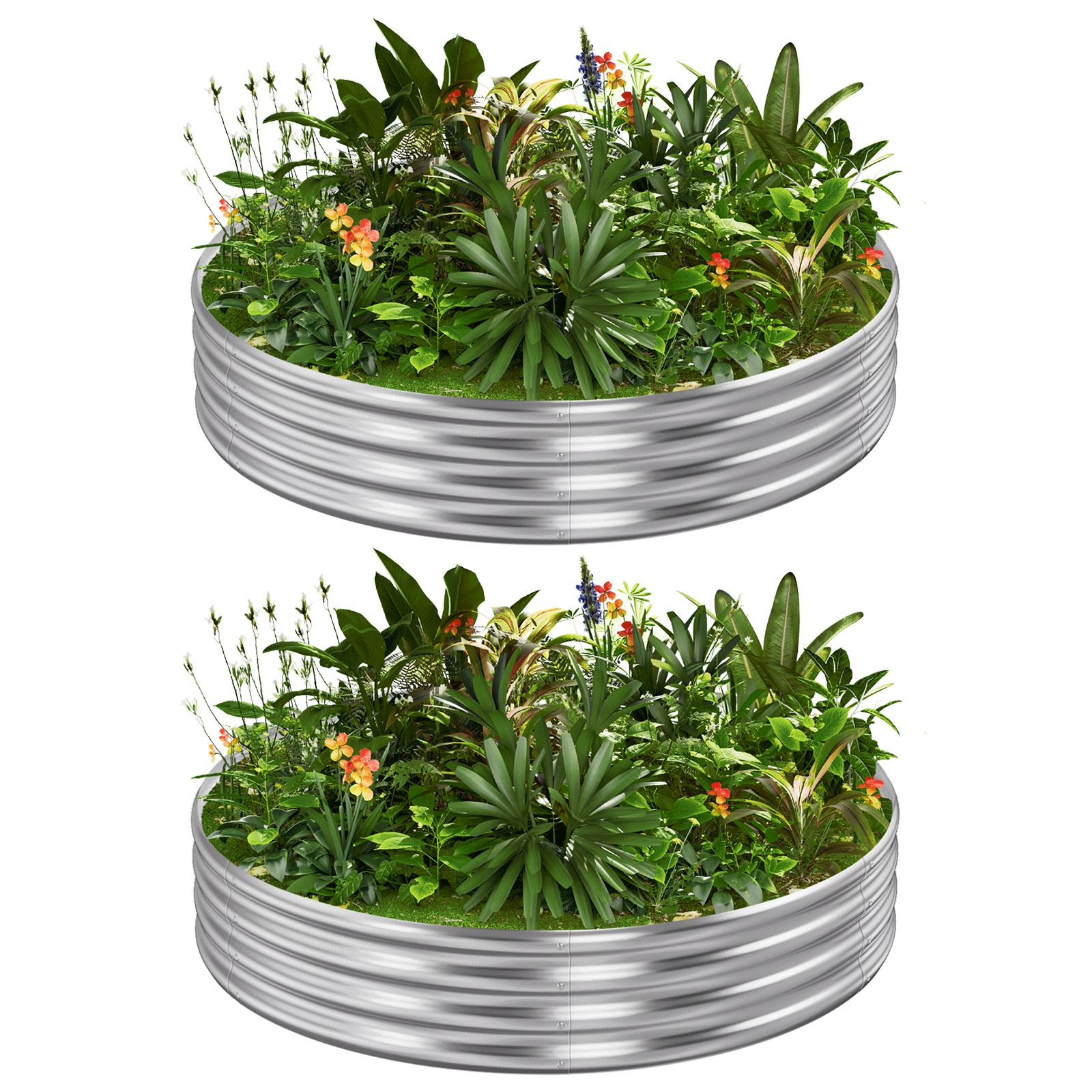 2-Pack 12" Tall Round 3x3x1ft Galvanized Raised Garden Bed