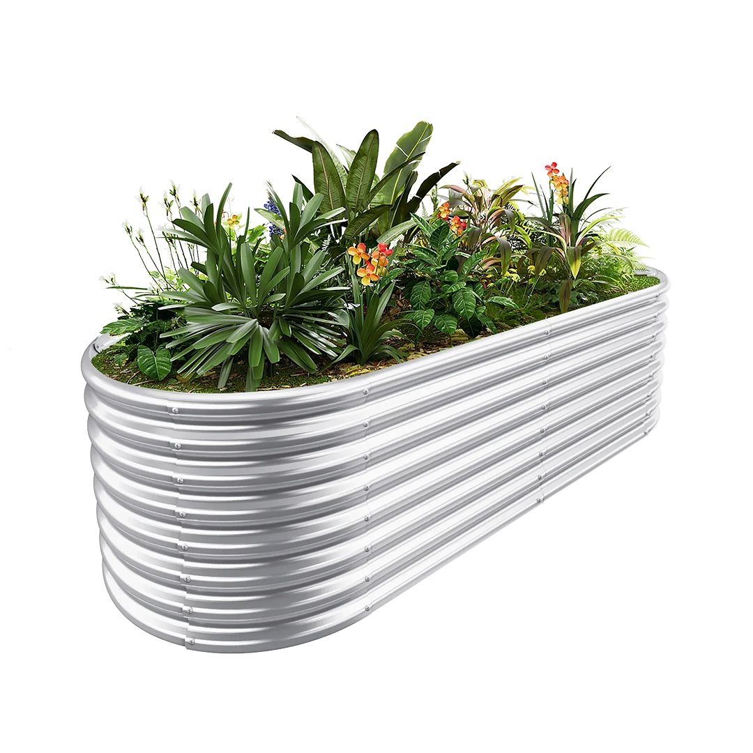 24" Tall Oval 6x3x2ft Galvanized Raised Garden Bed
