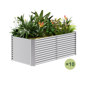 10-pack galvanized rectangular raised garden bed filled with plants and flowers