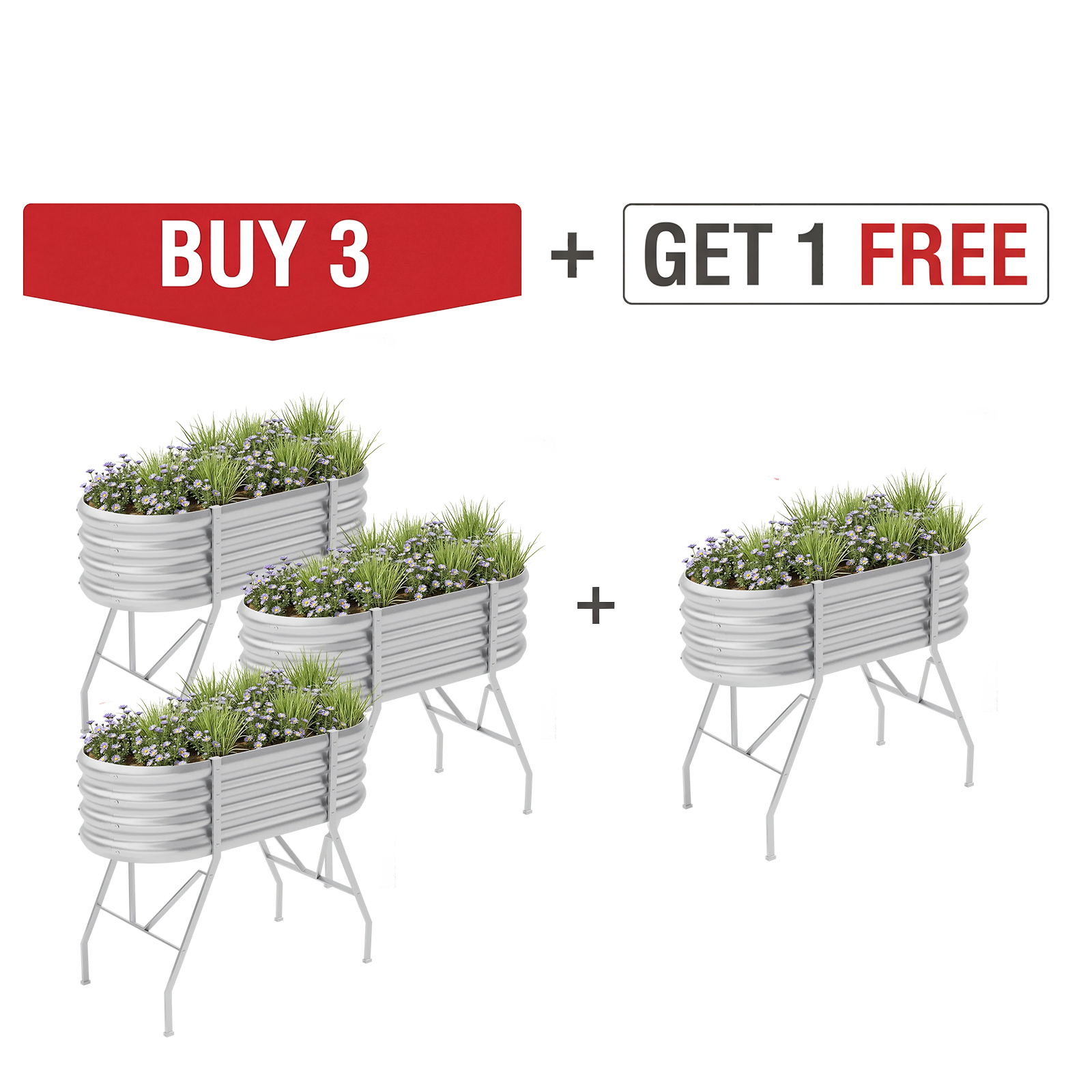 4-Pack 4x2x2.7ft Oval Galvanized Raised Garden Bed with Legs
