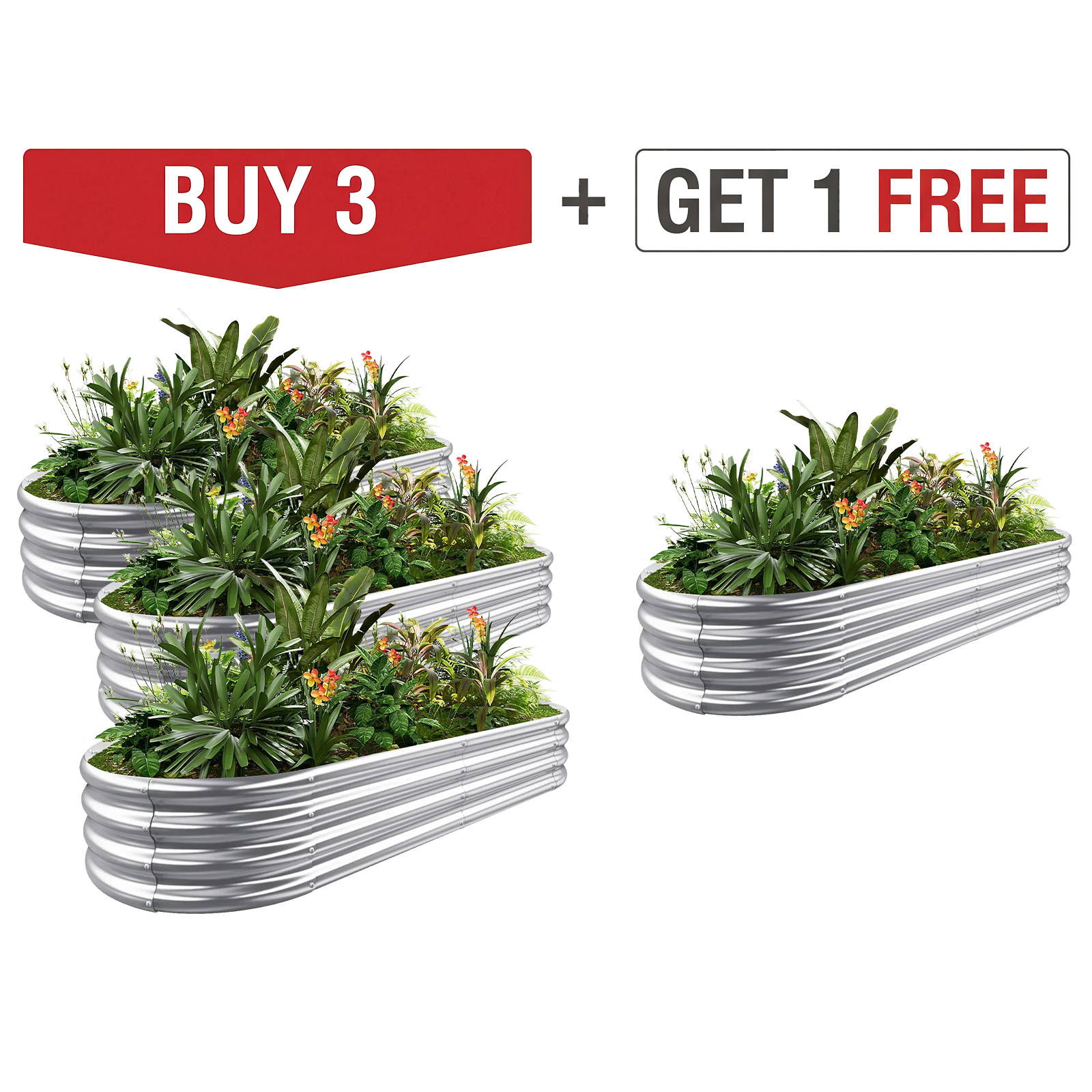 4-Pack Oval 6x3x1ft Galvanized Raised Garden Bed