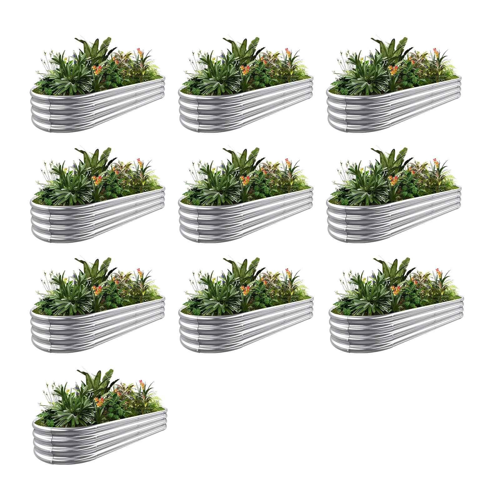 10-Pack Oval 6x3x1ft Galvanized Raised Garden Bed - Land Guard