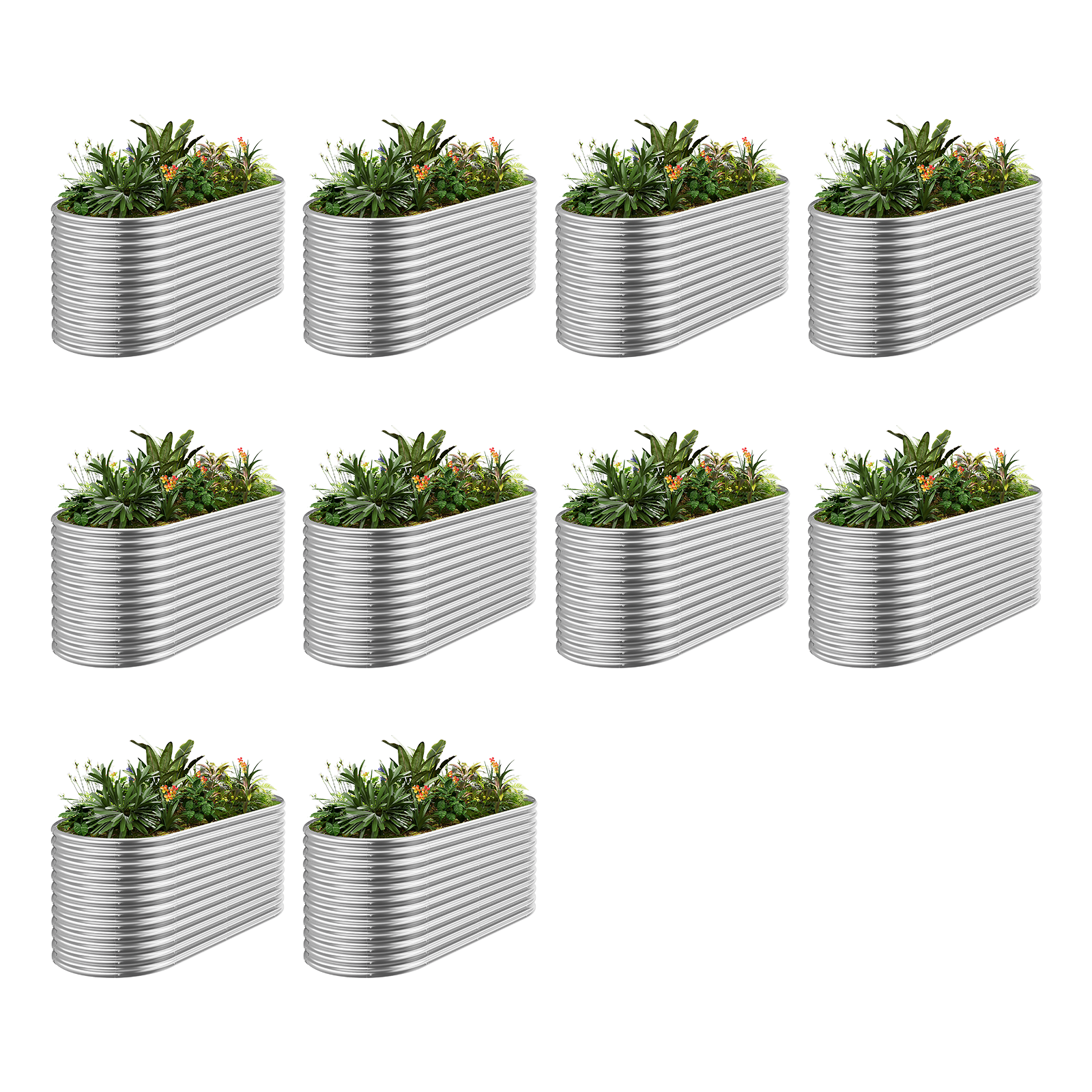 10 Pack 24" Tall Oval 6x3x2 ft Galvanized Raised Garden Bed