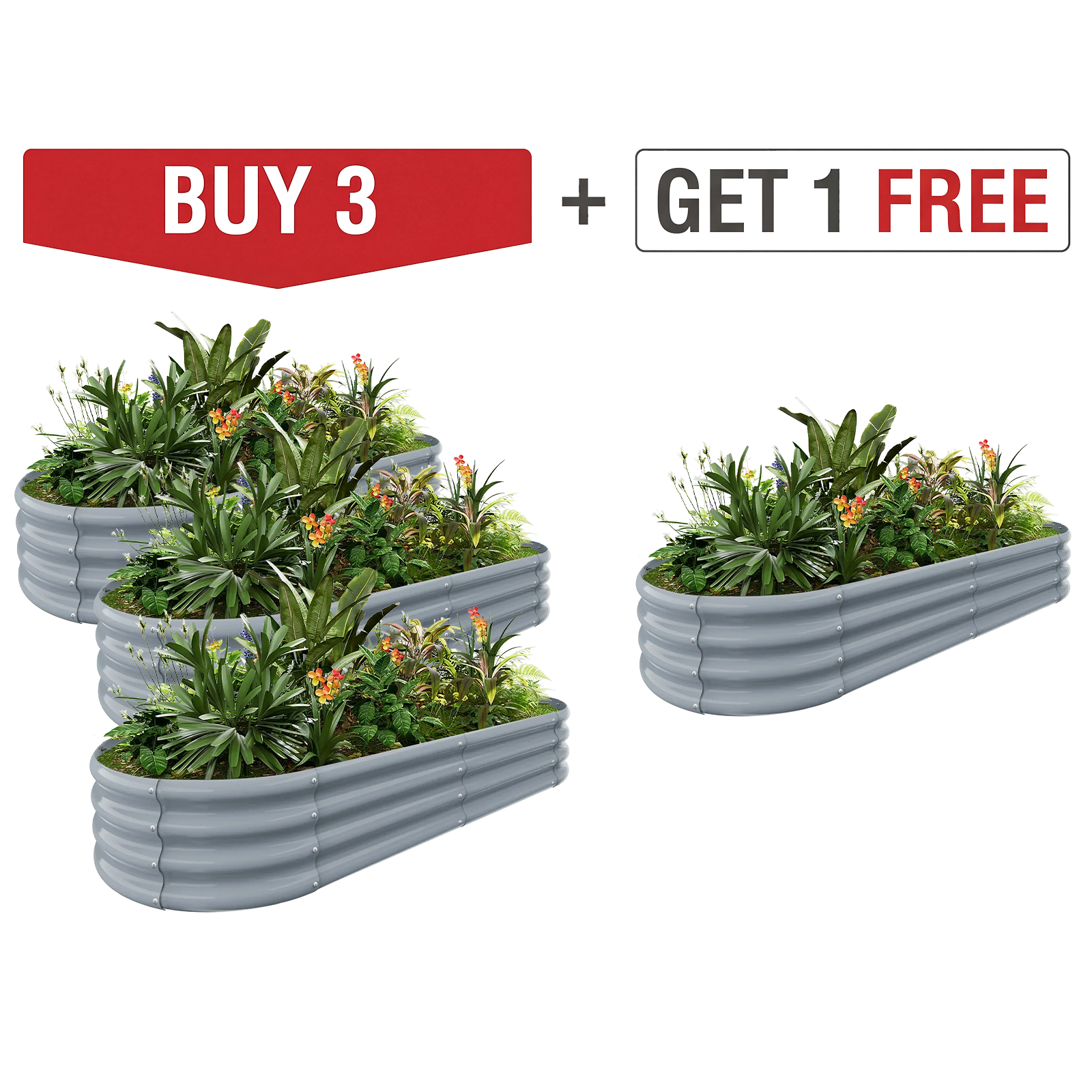 4-Pack Oval 6x3x1ft Galvanized Raised Garden Bed