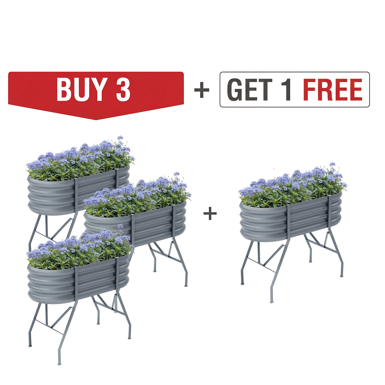 4-Pack 4x2x2.7ft Oval Galvanized Raised Garden Bed with Legs