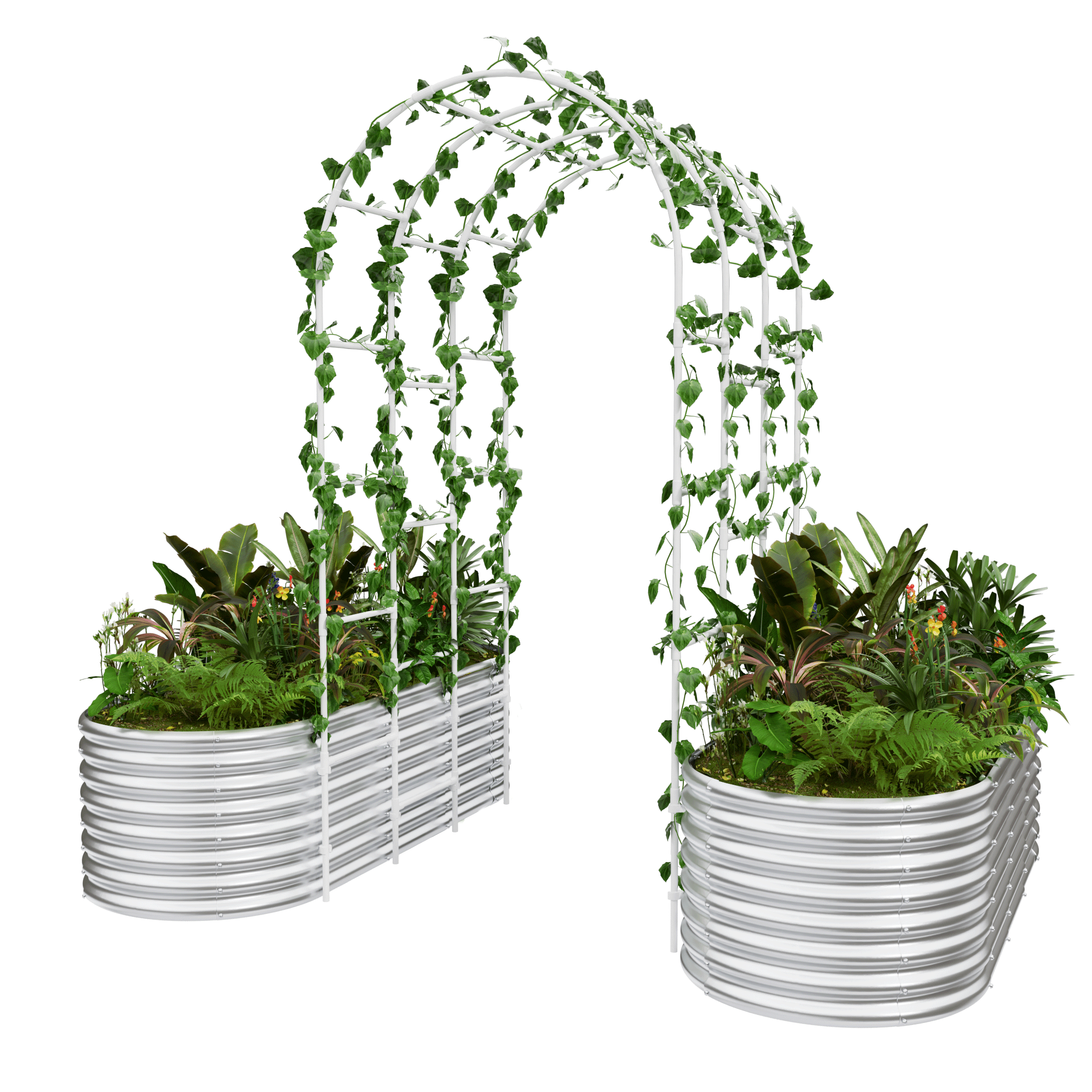 Arch Trellis+Two Pack 7.5x3x2ft Galvanized Raised Garden Beds