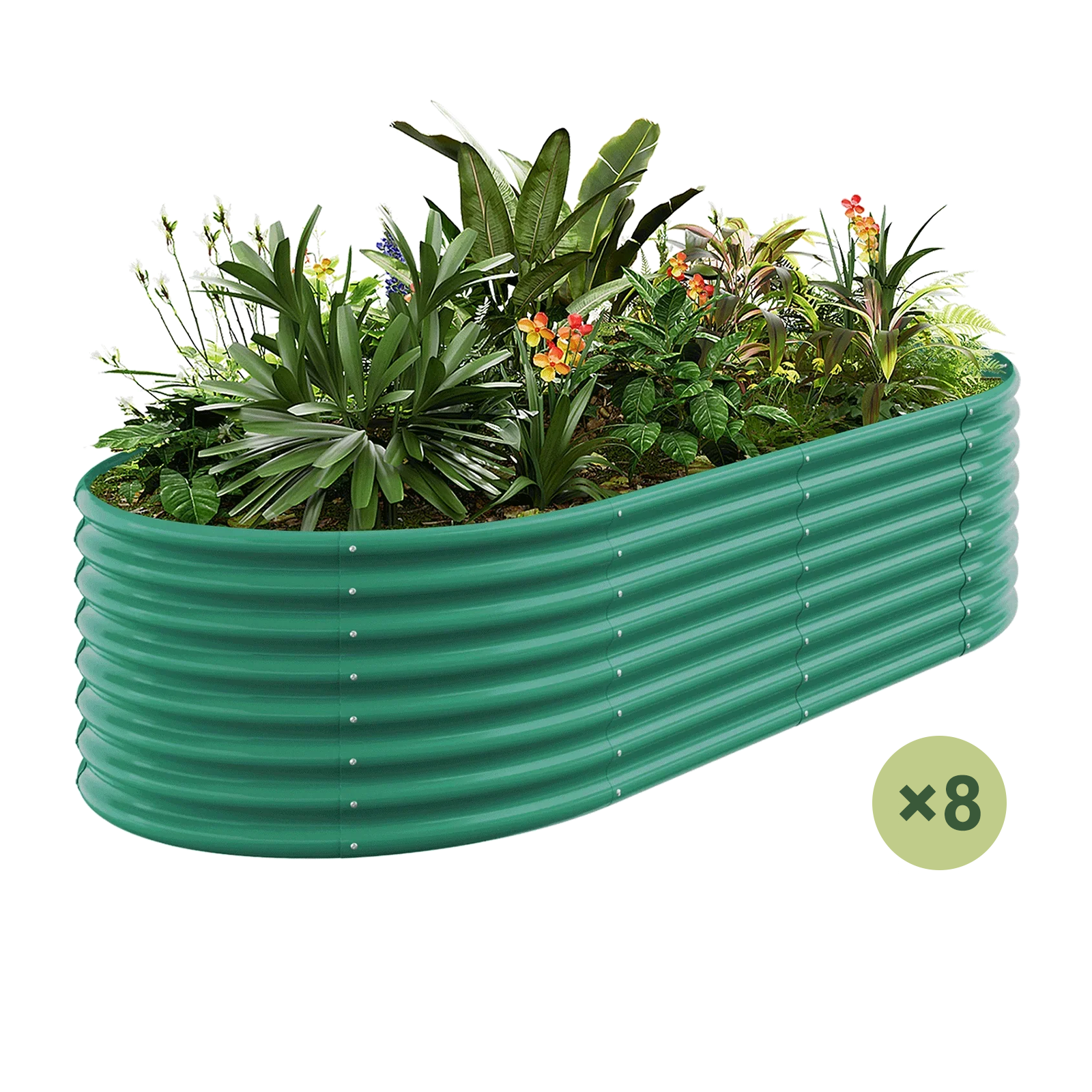 8-Pack 24" Tall Oval 8x4x2ft Galvanized Raised Garden Bed