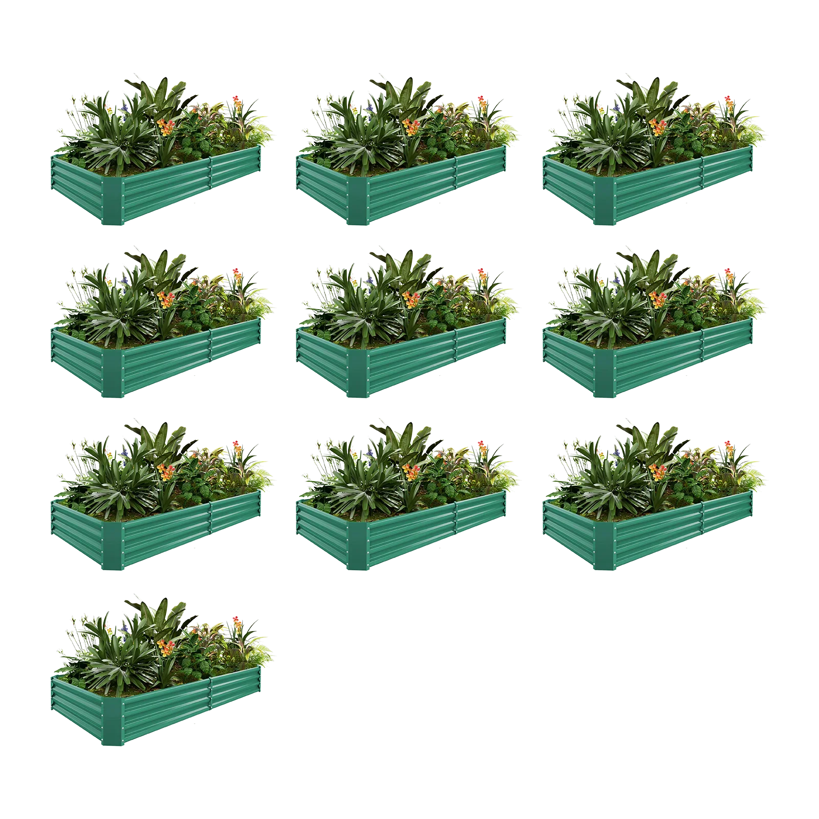 10-Pack Rectangular 8x4x1ft Galvanized Raised Garden Bed - Land Guard