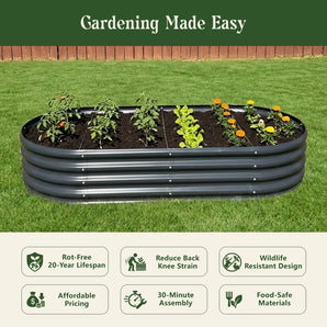 12" Tall 6' x 3' Oval Metal Raised Garden Bed