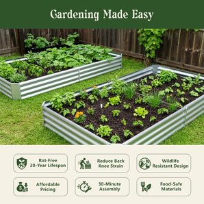 Land Guard 12" Tall 8' x 4' Rectangular galvanized metal raised garden bed with benefits for durability, easier gardening and quick assembly