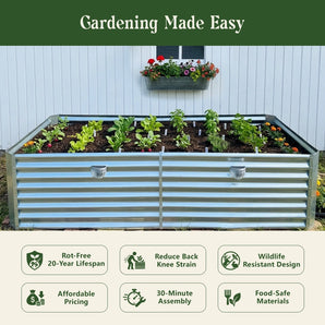 Land Guard 24" Tall 8' x 4' Rectangular galvanized metal raised garden bed with benefits for durability, easier gardening and quick assembly