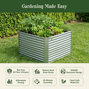 Land Guard 36" Tall 4' x 4' Square galvanized metal raised garden bed with benefits for durability, easier gardening and quick assembly
