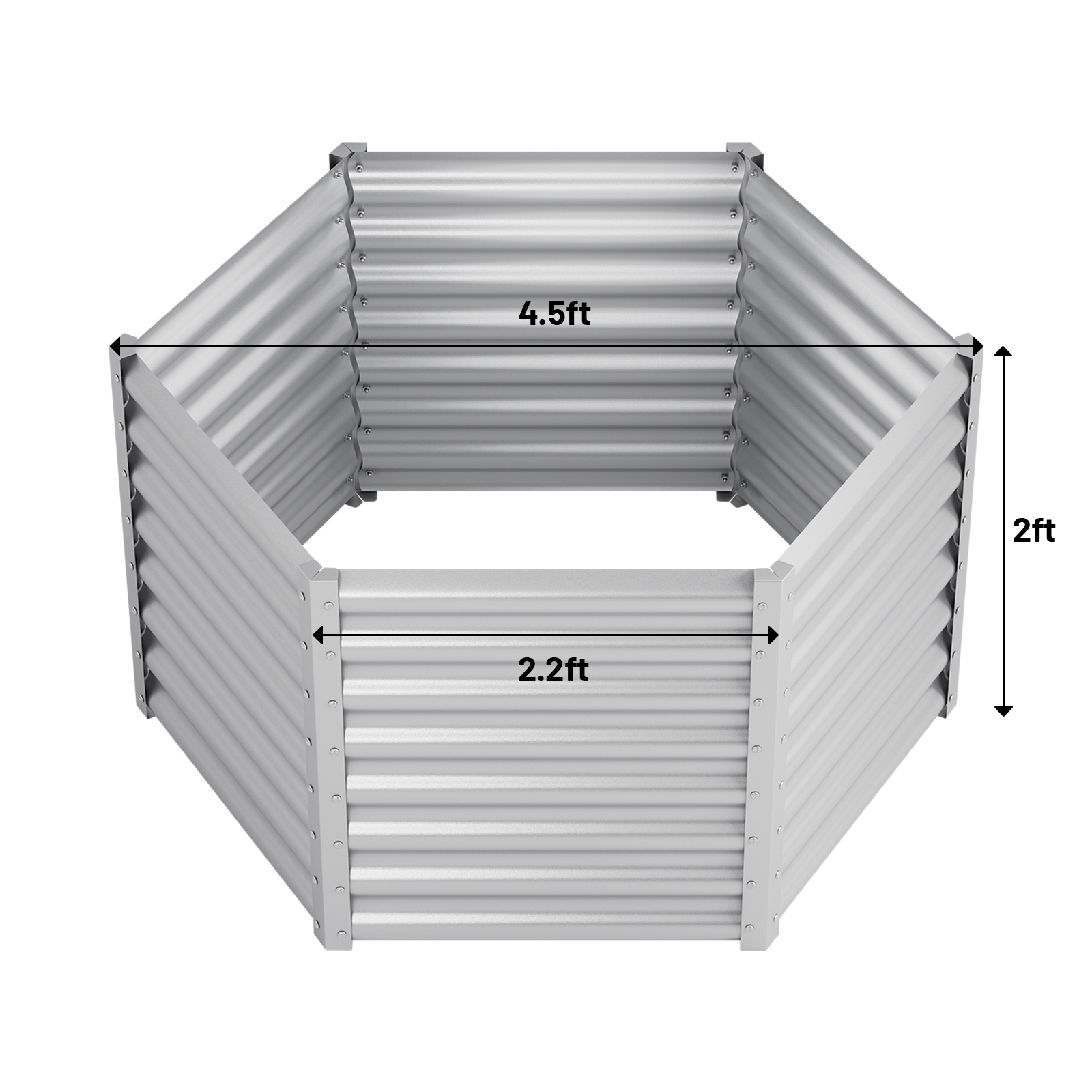 24'' Tall Hexagon 4.5x4.5x2ft Galvanized Raised Garden Beds-Side length 2.2ft