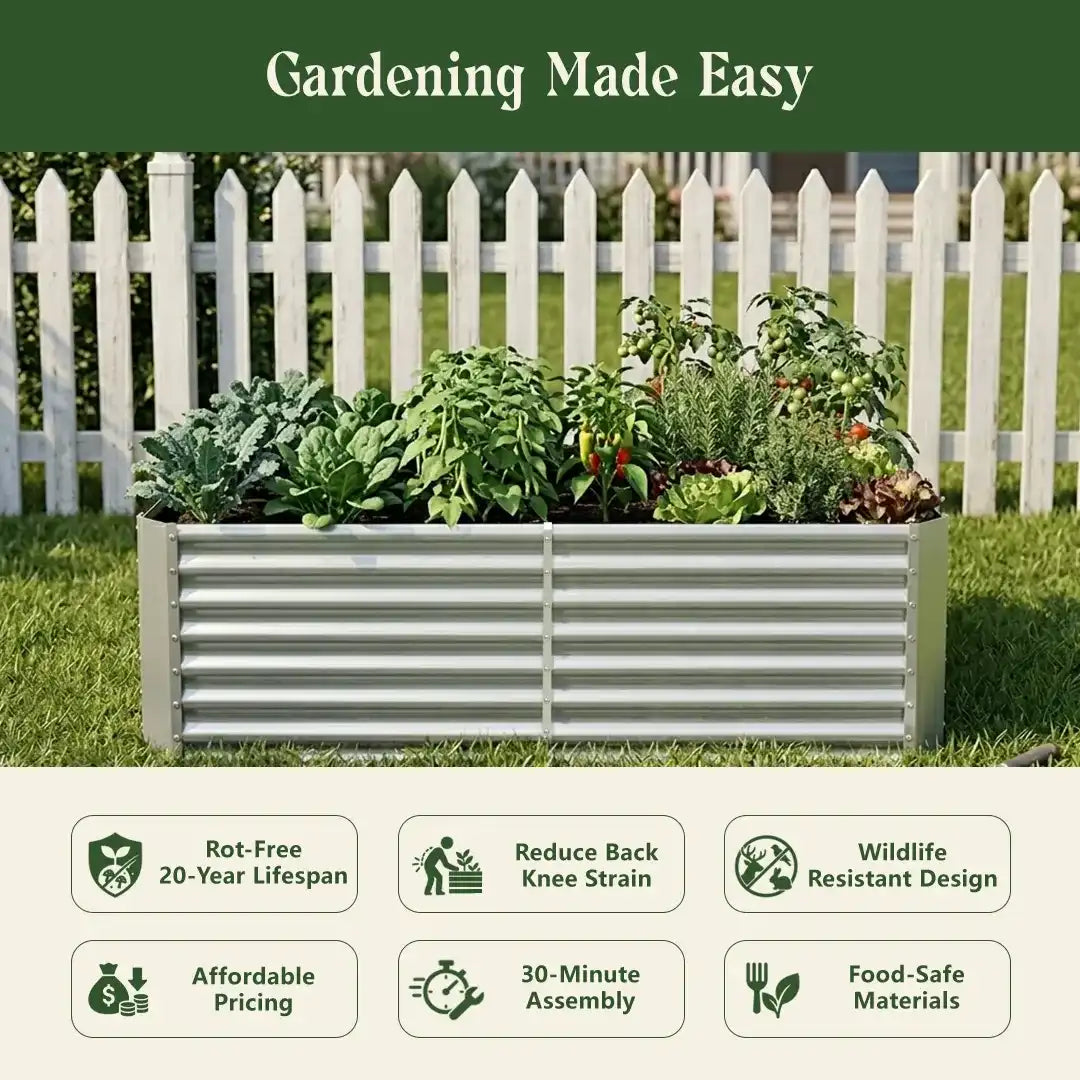 24" Tall Rectangular 6x3x2ft Galvanized Raised Garden Bed