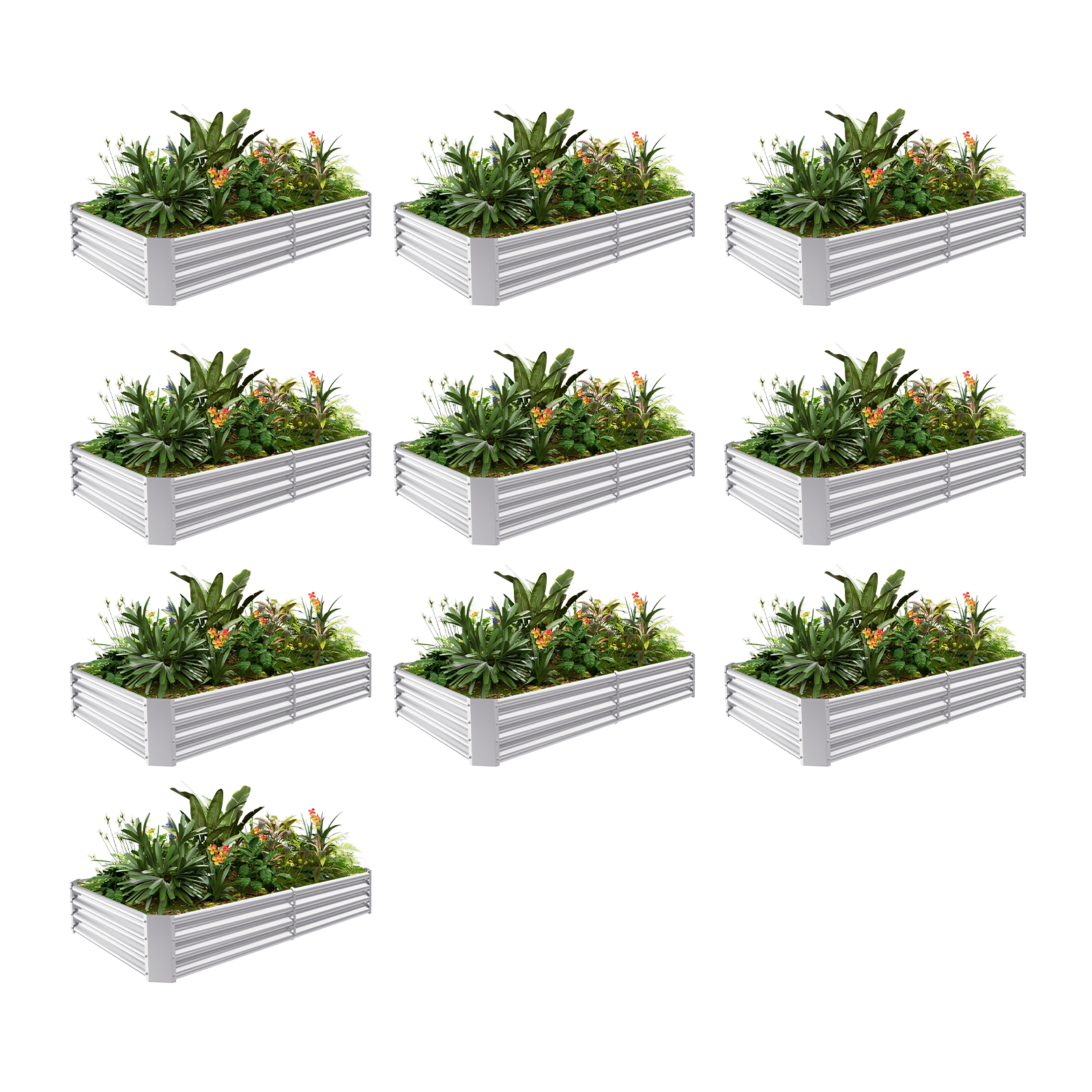 10-Pack Rectangular 6x3x1ft Galvanized Raised Garden Bed