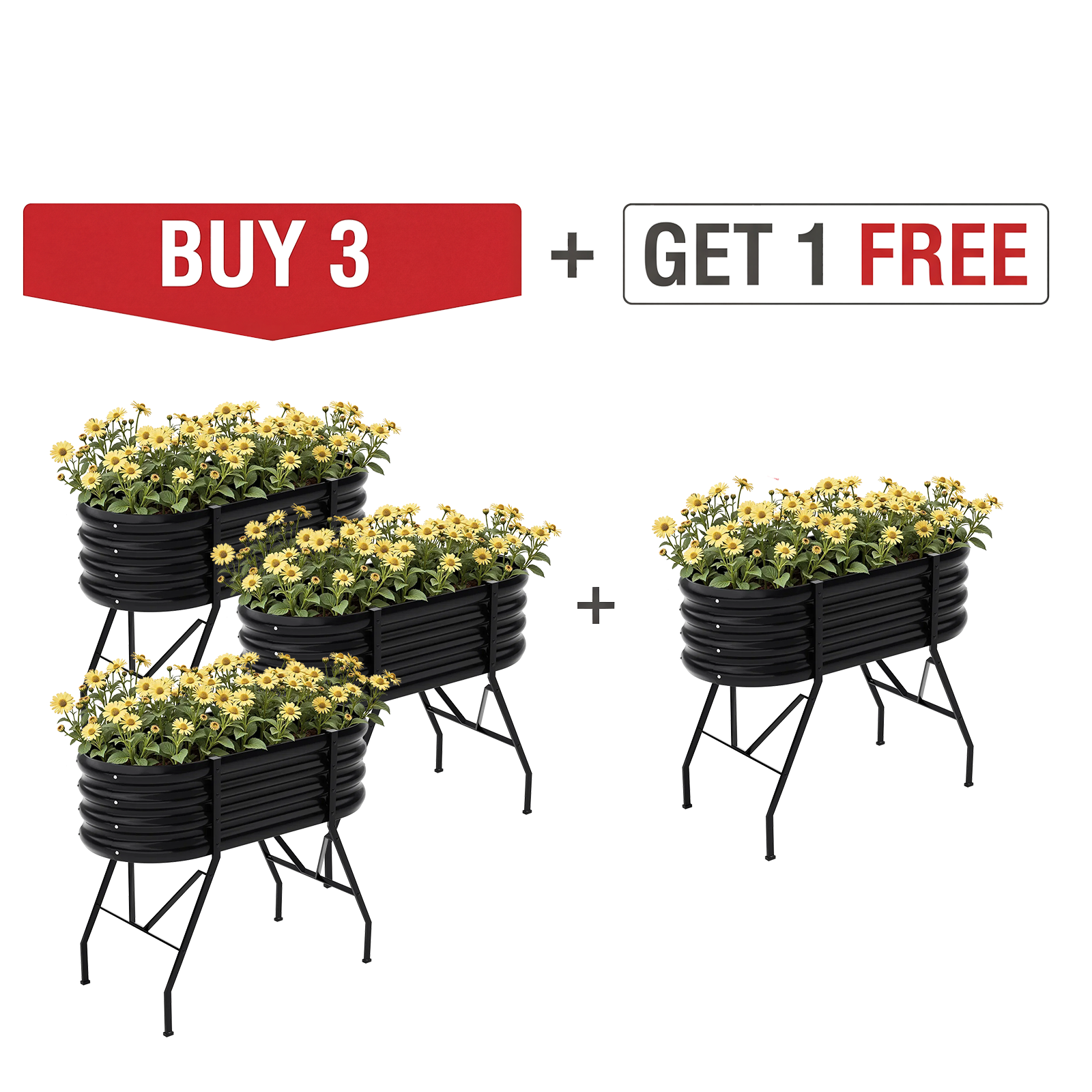 4-Pack 4x2x2.7ft Oval Galvanized Raised Garden Bed with Legs