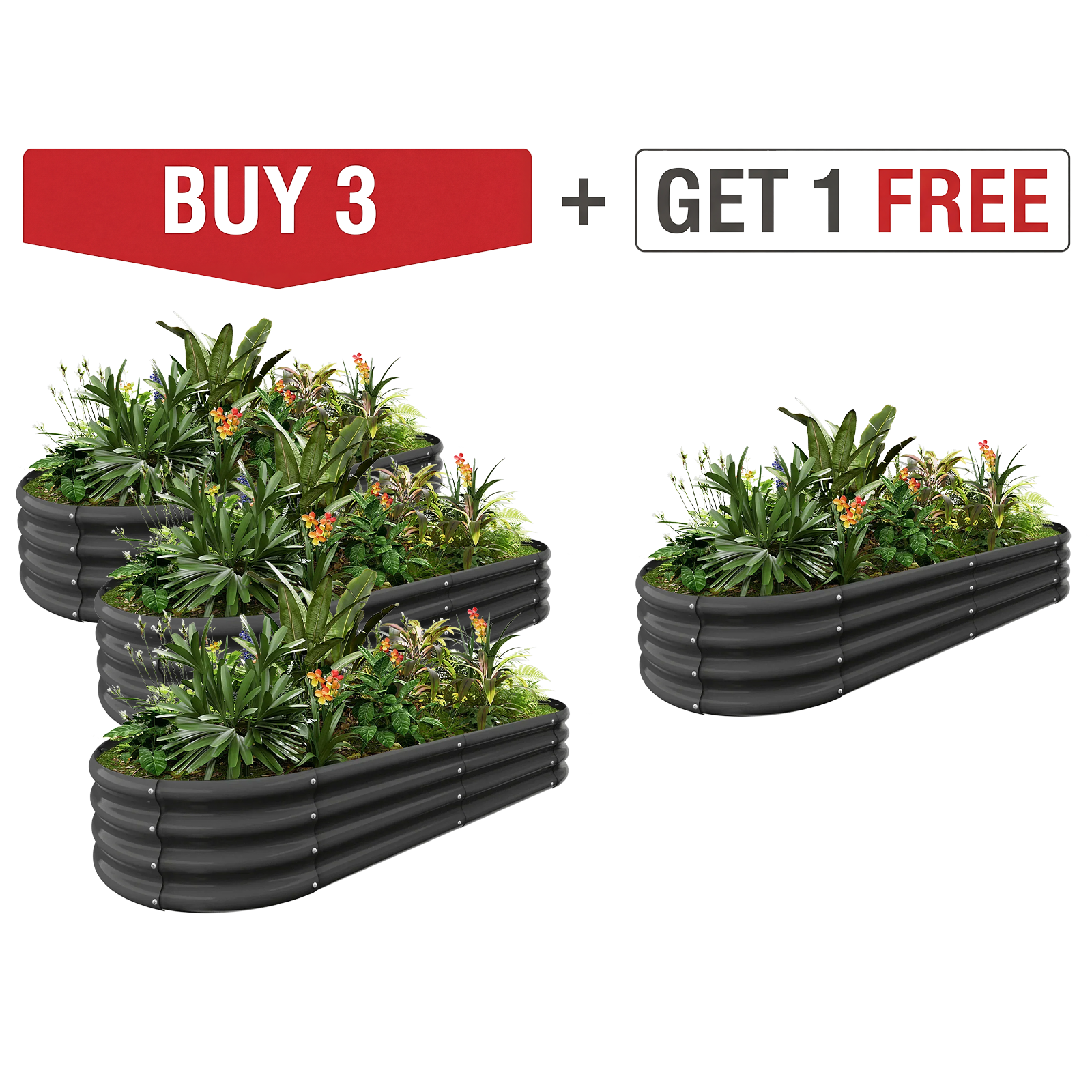 4-Pack Oval 6x3x1ft Galvanized Raised Garden Bed