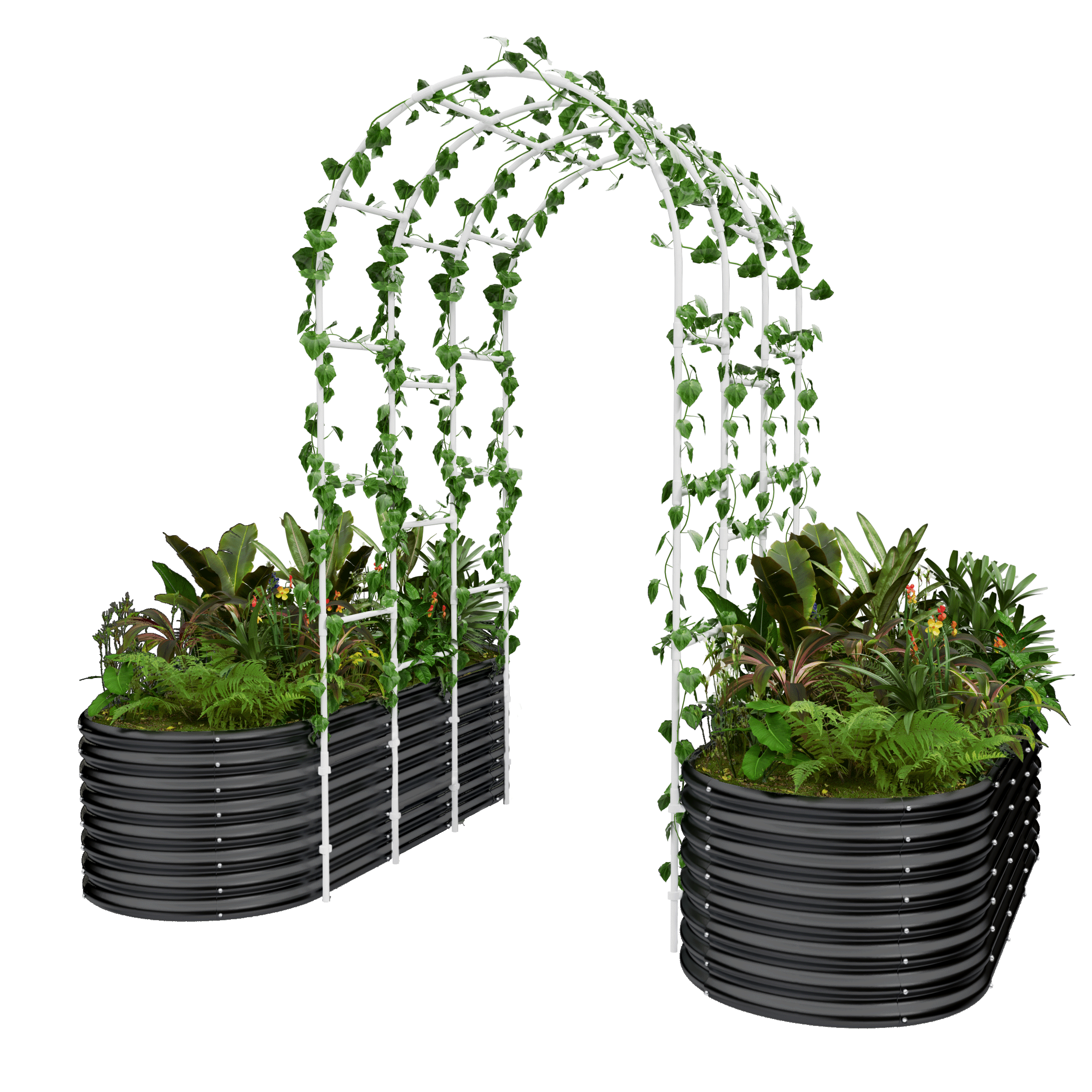 Arch Trellis+Two Pack 7.5x3x2ft Galvanized Raised Garden Beds