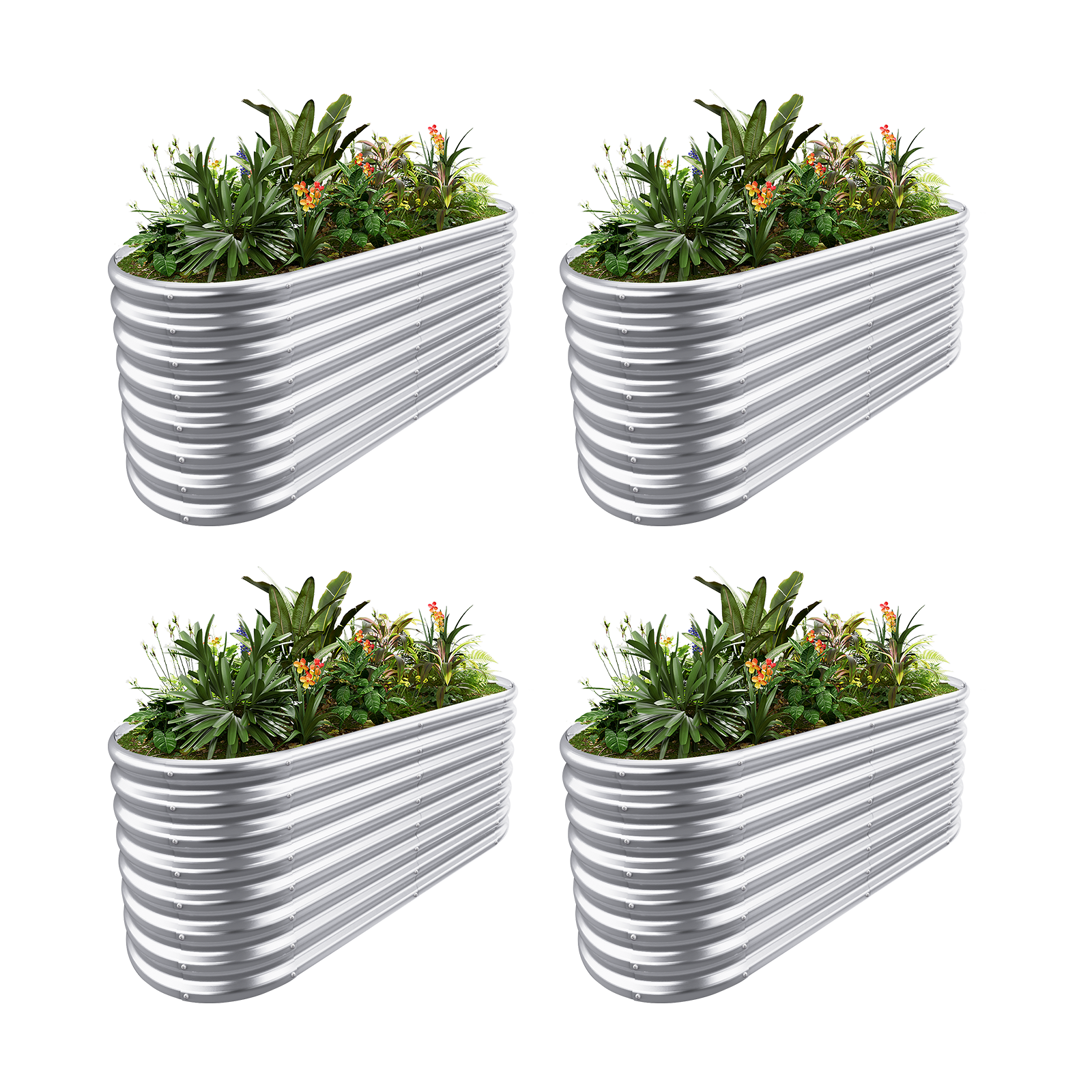 4-Pack 24" Tall Oval 4x2x2ft Galvanized Raised Garden Bed